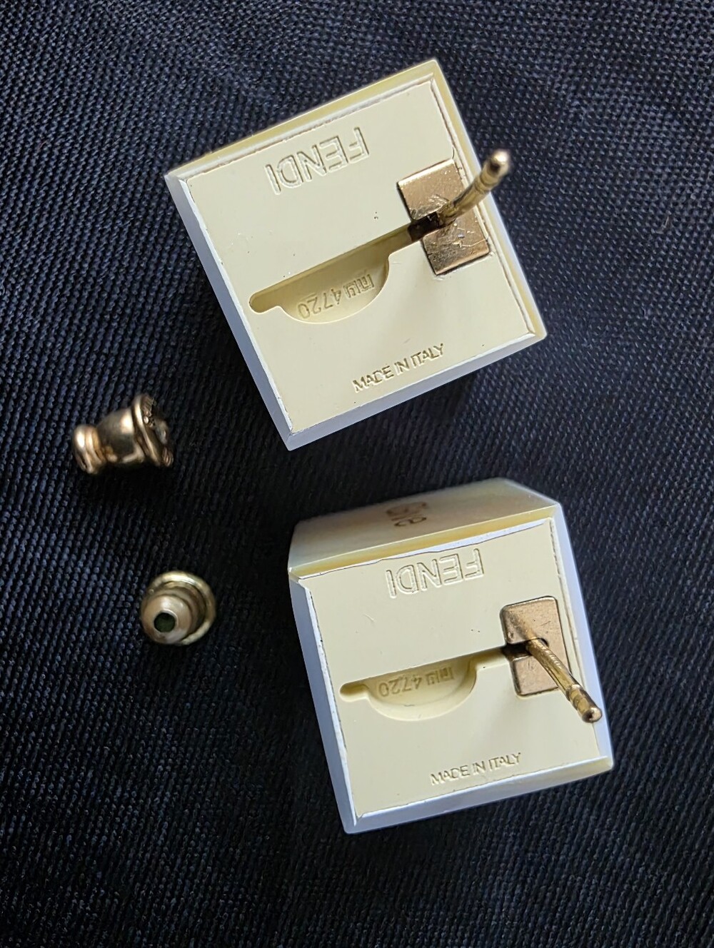 Auth Fendi Mother-of-Pearl 'Logo Cube Stud Earrings - Picture 7 of 9